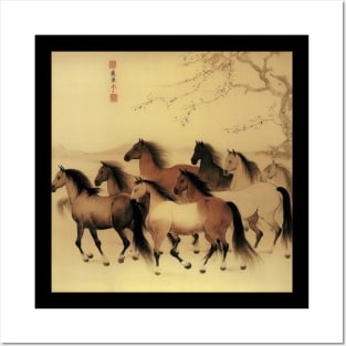 Chinese painting horses in motion Posters and Art